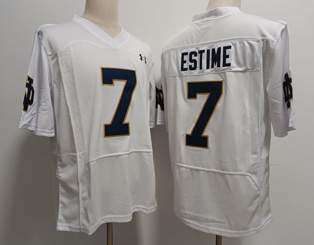 Men Norte Dame Fighting Irish #7 Estime White Elite 2025 NCAA Jersey